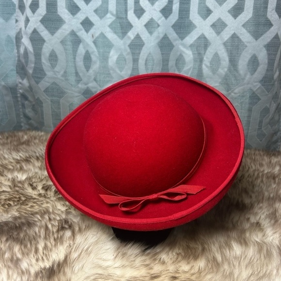Vintage Red Wool Coche Hat - Bellini Bollman with Bow - Red Hat Society - Picture 6 of 10